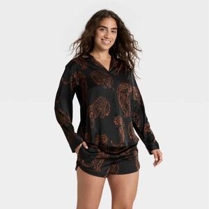 Auden Luxury Collection Black Tiger silky Print Pajama Sleepwear Shorts Size XXL